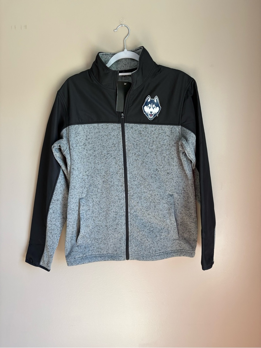 UConn Huskies Gray & Black Full-Zip Fleece Jacket